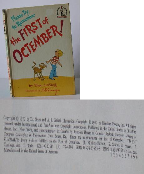 Item #005986 Please Try to Remember the First of Octember! Theo Lesieg, Seuss Dr., Art Cumings, Art Cummings, Le Sieg.