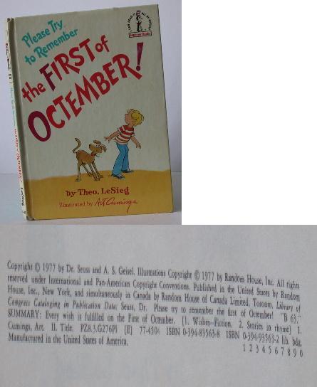 Item #005987 Please Try to Remember the First of Octember! Theo Lesieg, Seuss Dr., Art Cumings, Art Cummings, Le Sieg.
