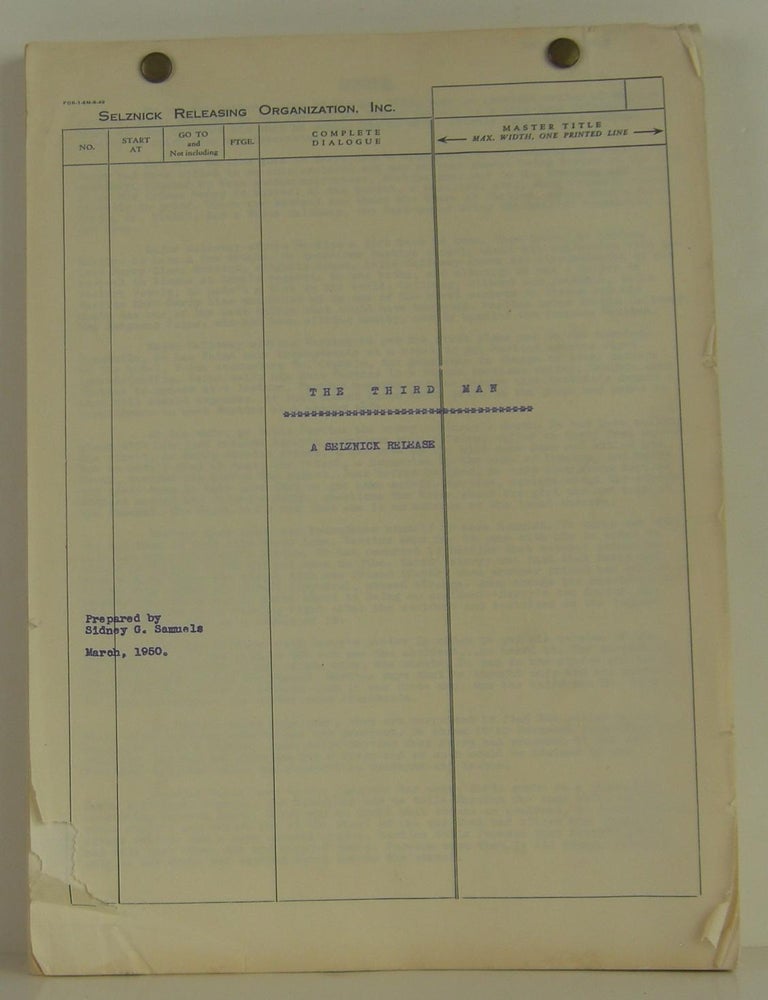 Item #1309024 The Third Man -- Dialogue Script. Graham Greene.