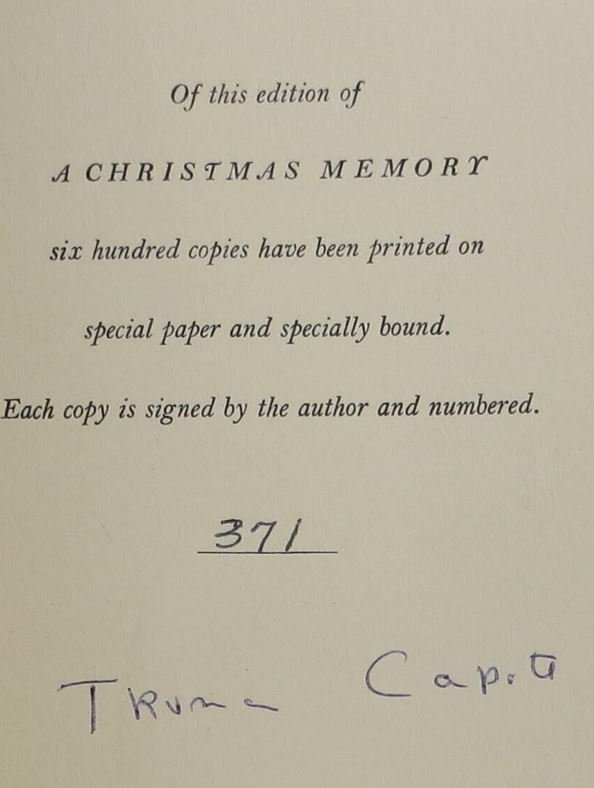 A CHRISTMAS MEMORY by Truman Capote - Signed First Edition - 1956