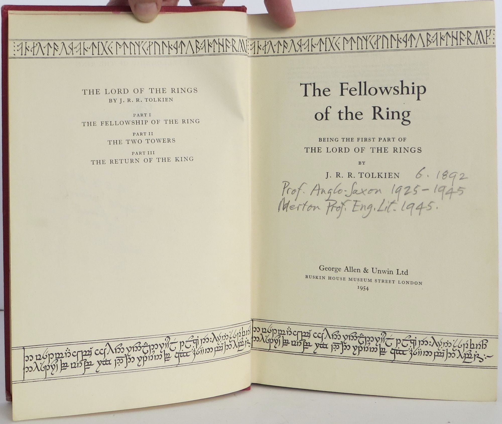 The Lord of The Rings Trilogy: The Fellowship of the Ring, The Two Towers,  The Return of the King. - Raptis Rare Books