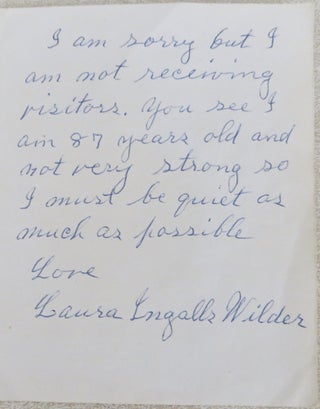 Item #2005030 Autograph Letter Signed. Laura Ingalls Wilder