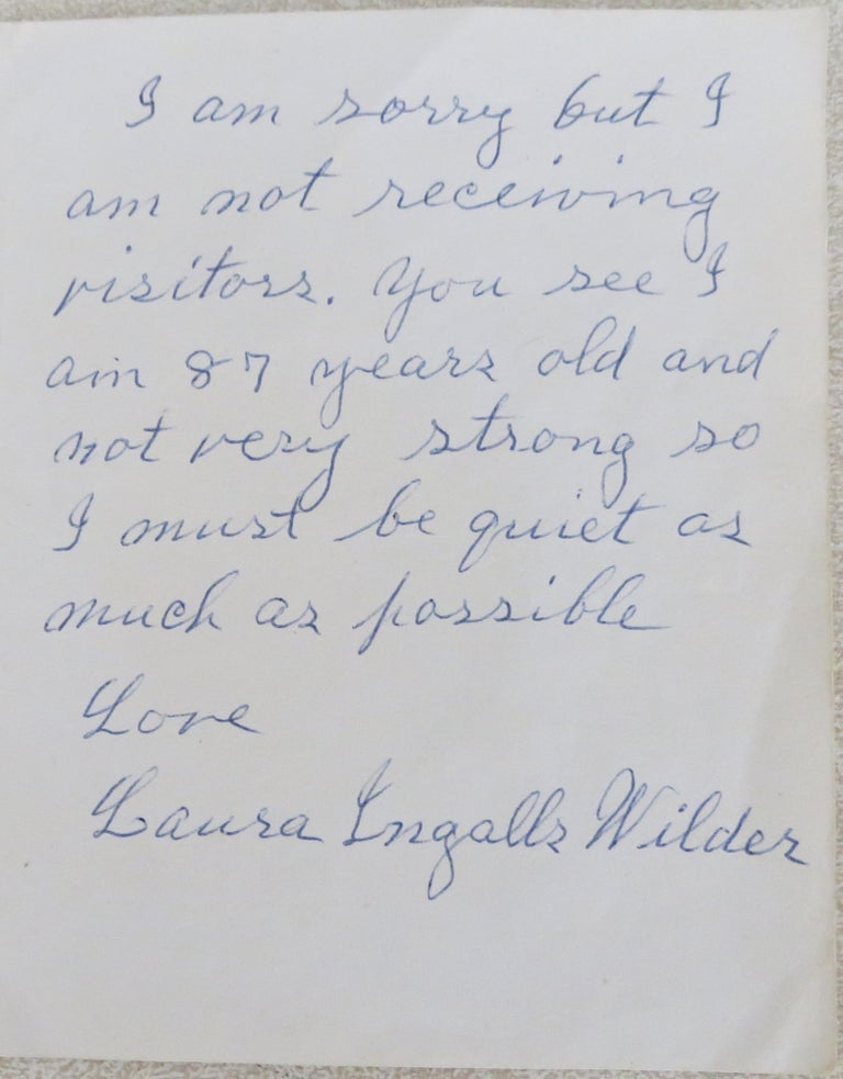 Item #2005030 Autograph Letter Signed. Laura Ingalls Wilder.