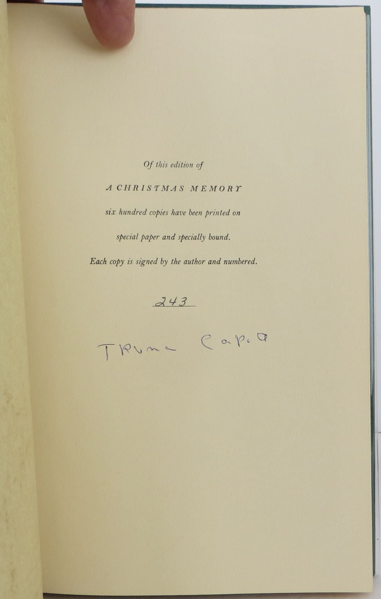 A CHRISTMAS MEMORY by Truman CAPOTE - Signed First Edition - [1966