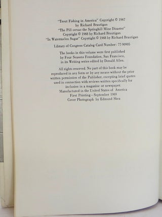 Richard Brautigan's Trout Fishing in America, The Pill Versus the Springhill Mine Disaster, and In Watermelon Sugar